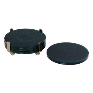 Spiga 4-Piece Set Green Coasters on Gold Stand For Sale
