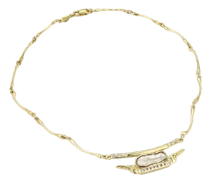 Anthony Kim 18k Yellow Gold Diamond & Pearl Bird Pendant Bone Link Necklace