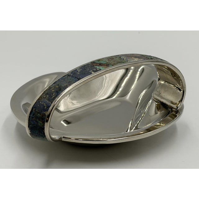 Silver Los Castillo Taxco Silver Plate Malachite & Lapis Catchall Dish, Mexico 1960s For Sale - Image 8 of 18