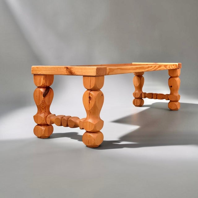 Brutalist Pine Wood Bench by Glas Mäster for Markaryd, Sweden, 1970s For Sale - Image 10 of 10