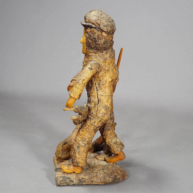 Brown 1920 Rustic Black Forest Root Wood Hunter Figurine For Sale - Image 8 of 10