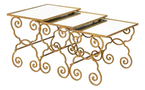 French Moderne Gilded Iron Set of Three Nesting Tables Ca. 1950s