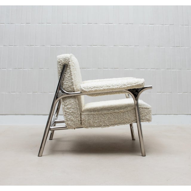Art Deco Bouclé Armchair With Polished Steel Accents by R&y Augousti For Sale - Image 3 of 9