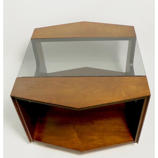 Mid Century Hexagonal Lane End Side Table With Smoked Glass Top For Sale - Image 12 of 13