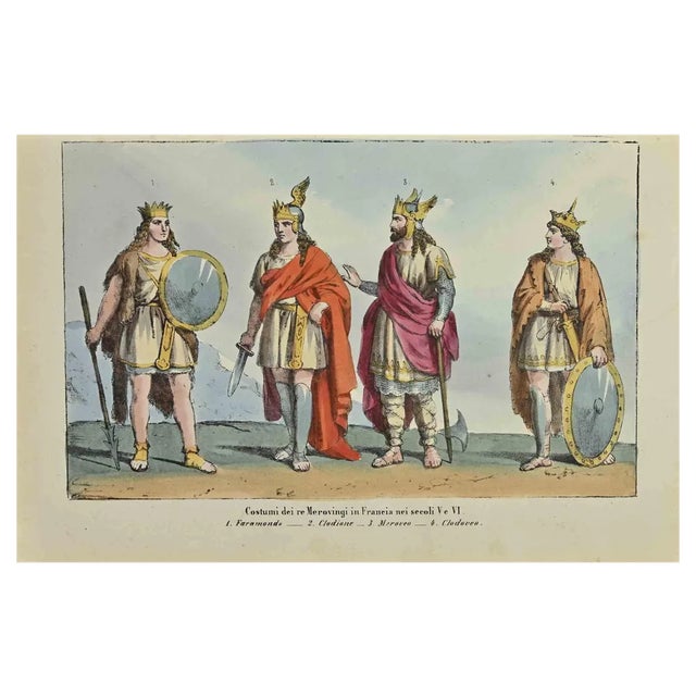 Auguste Wahlen, Customs of the Merovingian Kings, Lithograph, 1844 For Sale