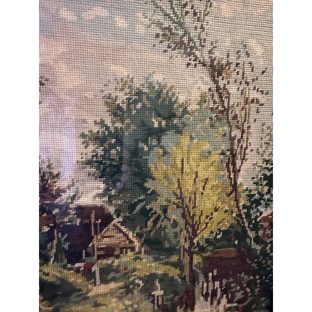 Framed Vintage Needlepoint House Along Stream For Sale - Image 4 of 11