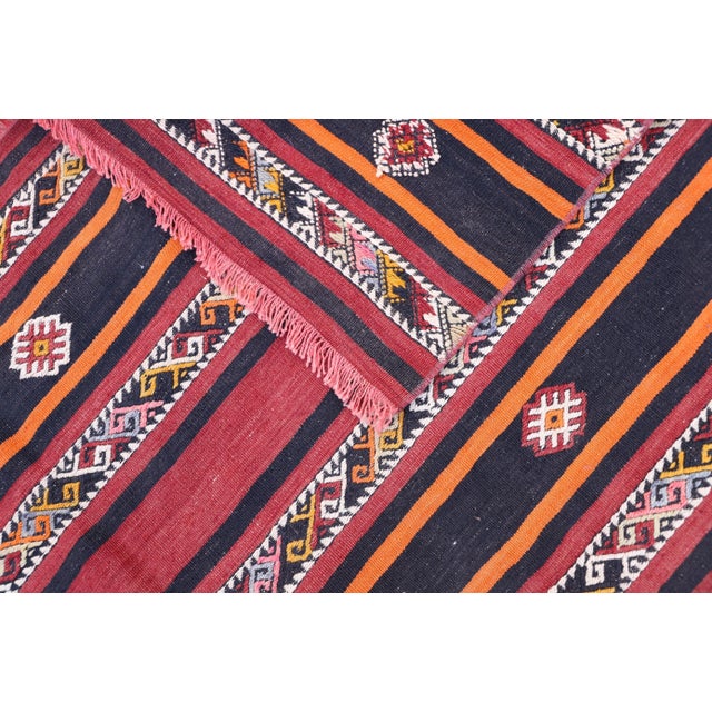1960s Striped Dowry Handmade Mid Century Modern Handmade Kilim Rug For Sale - Image 10 of 10
