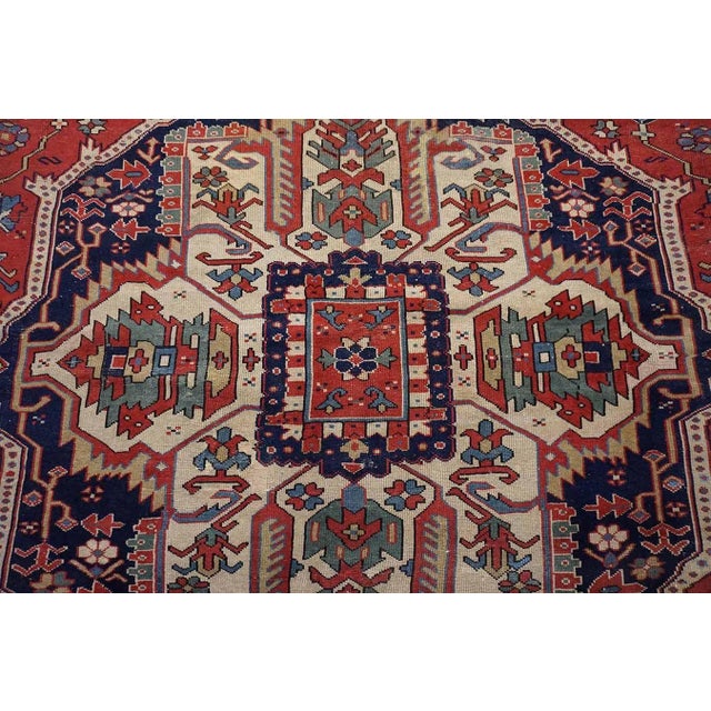 Tribal 1890s Red Rust Medallion Antique Persian Serapi Rug 12'3" X 15'10" Handknotted Wool Carpet For Sale - Image 3 of 6