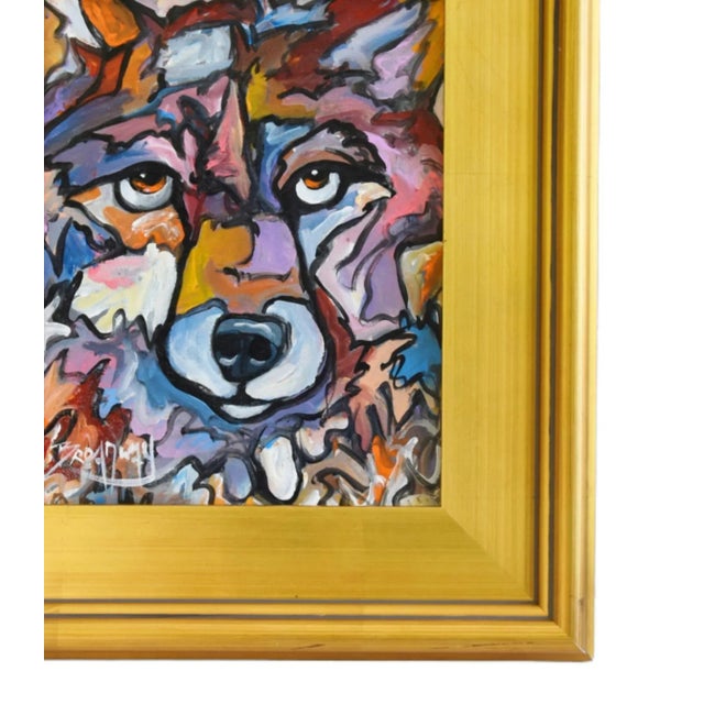 Contemporary modern expressionist colorful wolf portrait Acrylic painting on stretched artist canvas. Signed by the...