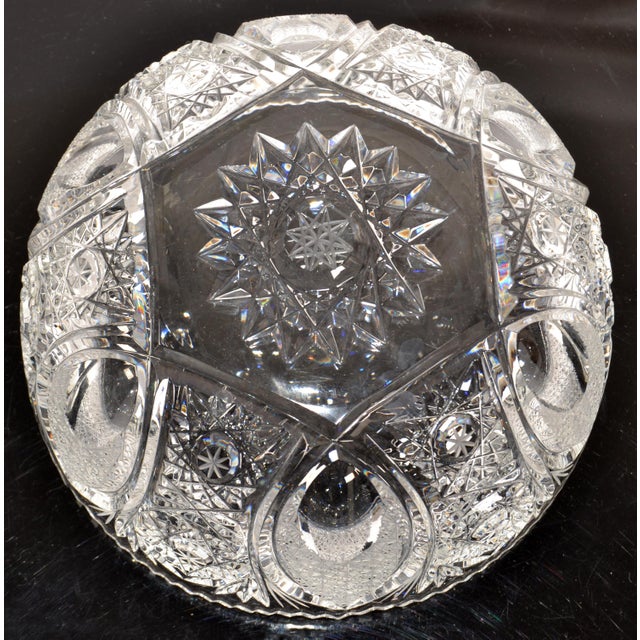 Glass Vintage Brilliant Cut Crystal Glass Bergen Style Bowl Art Deco For Sale - Image 7 of 12