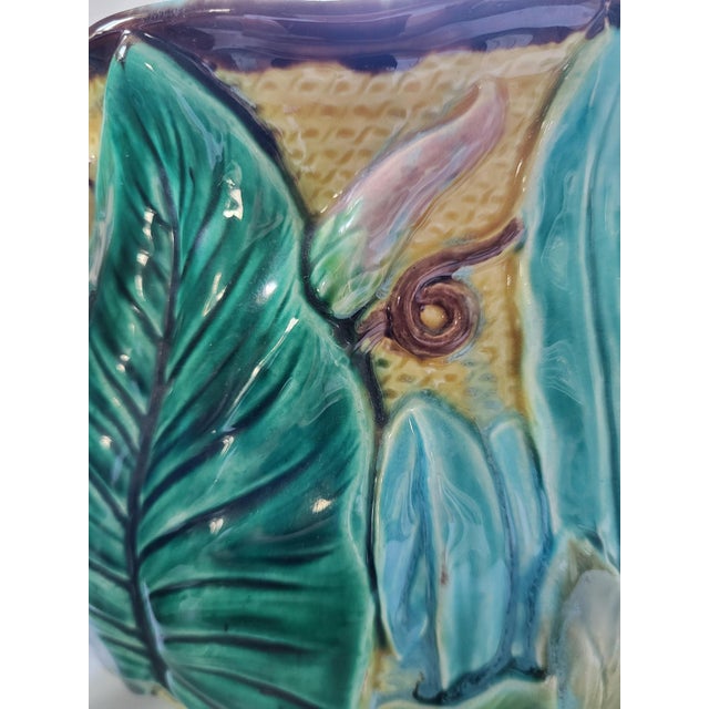 Antique French Majolica Liseron Cachepots, 1890s, Set of 2 For Sale - Image 4 of 6