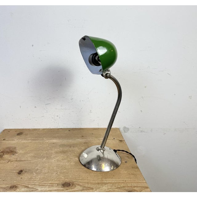 Metal Vintage Green Enamel Banker's Table Lamp, 1950s For Sale - Image 7 of 18