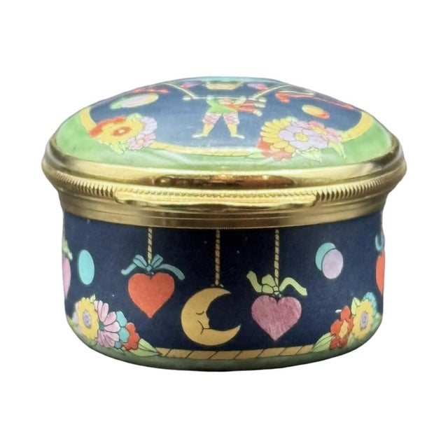 Navy Blue 1980s Gucci Halcyon Days Hot Air Balloon Enamel Trinket Box For Sale - Image 8 of 11