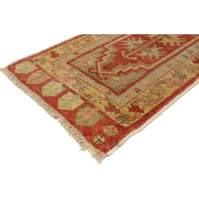 51493 Vintage Turkish Yastik Rug, 01'06 x 03'05. This hand-knotted wool vintage Turkish Yastik rug is a captivating...