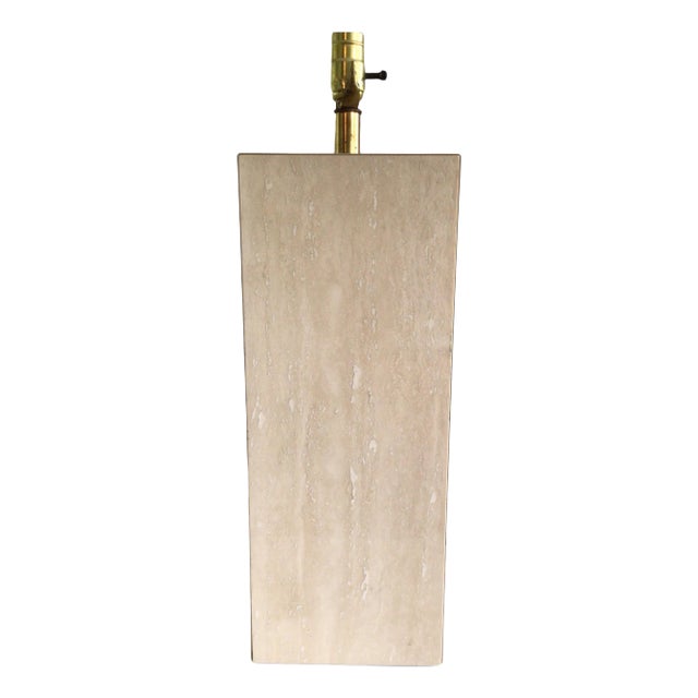 1970s Travertine Marble and Brass Column Table Lamp For Sale