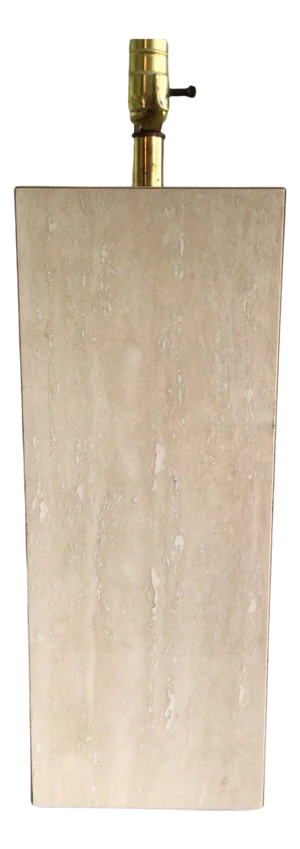1970s Travertine Marble and Brass Column Table Lamp