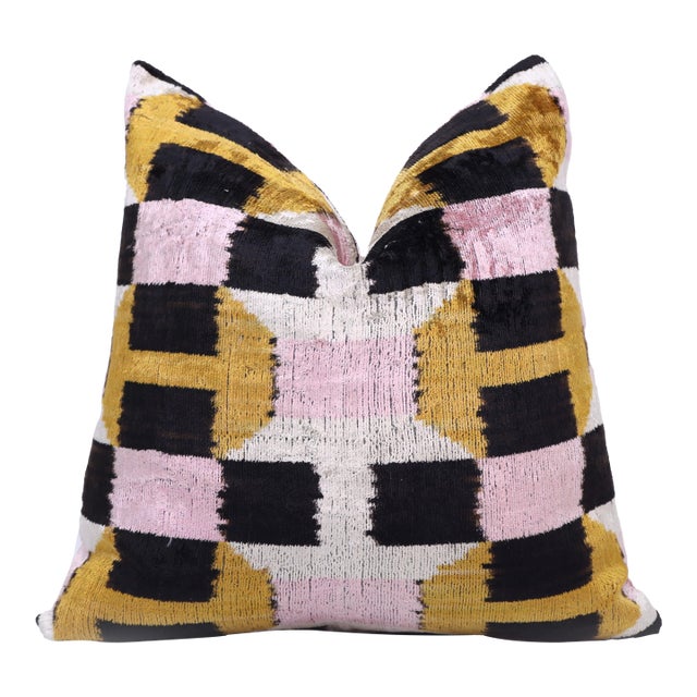Geometric Silk Velvet Throw Pillow 16x16 | Handmade Art Deco Accent For Sale