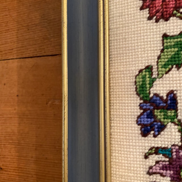 Wood Antique 1910s Pheasant Needlepoint Embroidered Framed Art For Sale - Image 7 of 9