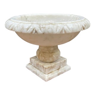 Vintage Italian Alabaster Bird Bath Style Pedestal Bowl Compote For Sale
