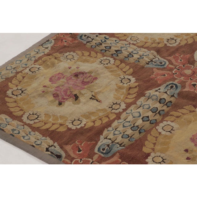 Rug & Kilim Antique 19th Century Aubusson Square Rug With Bold Floral Medallion - Rug & Kilim For Sale - Image 4 of 11