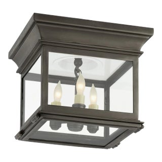Chapman & Myers for Visual Comfort Signature Club Small Square Flush Mount in Bronze with Clear Glass For Sale