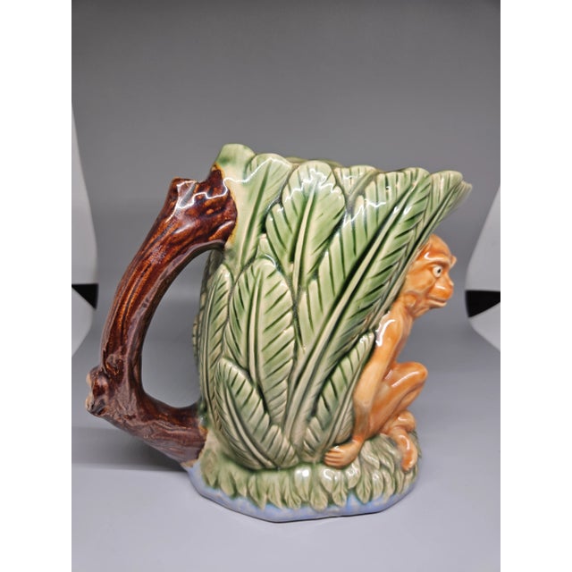 Vintage 80s Majolica Jug Pitcher Vase
