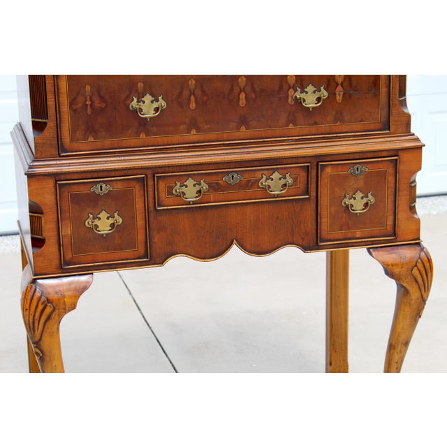 Wood 1950s Chippendale Revival Mahogany Highboy Chest on Stand With Satinwood Inlay & Ball-and-Claw Feet For Sale - Image 7 of 17