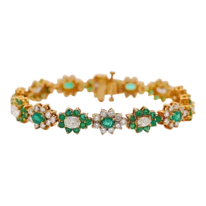 16.4 Carat Emerald & Diamond Vintage Cluster Link Bracelet