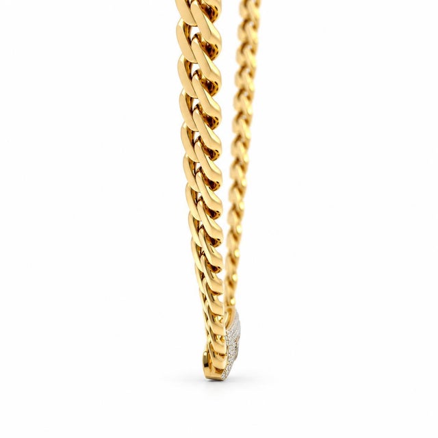 Metal 14k Yellow Gold Monaco Chain Necklace With Diamond Clasp For Sale - Image 7 of 7