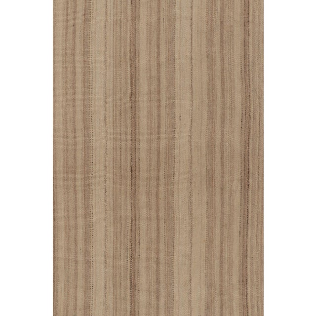 2010s Rug & Kilim’s Contemporary Minimal Rez Kilim in Brown Textural Stripes For Sale - Image 5 of 9