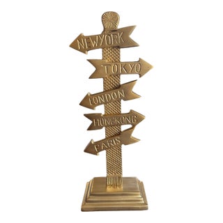 Vintage Brass-Colored Metal International City Directional Sign Sculpture For Sale