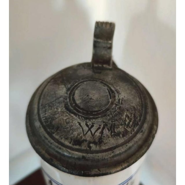 Rustic European Habaner Walzenkrug – Original Pewter Lid, 17th Century For Sale - Image 3 of 9