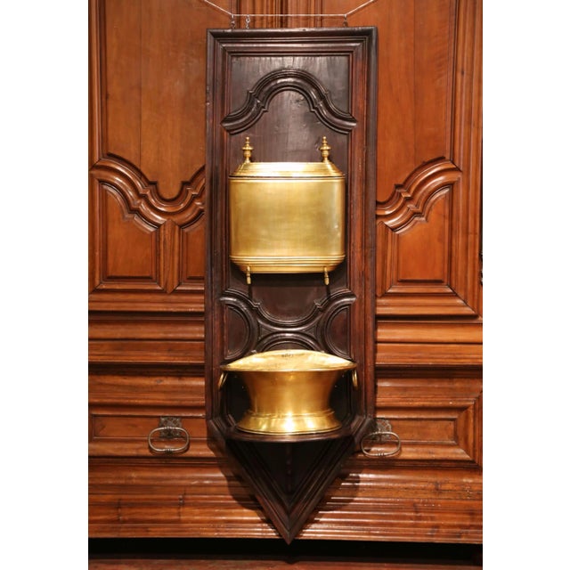19th Century French Brass Lavabo Fountain on Carved Oak Wall Panel For Sale - Image 13 of 13