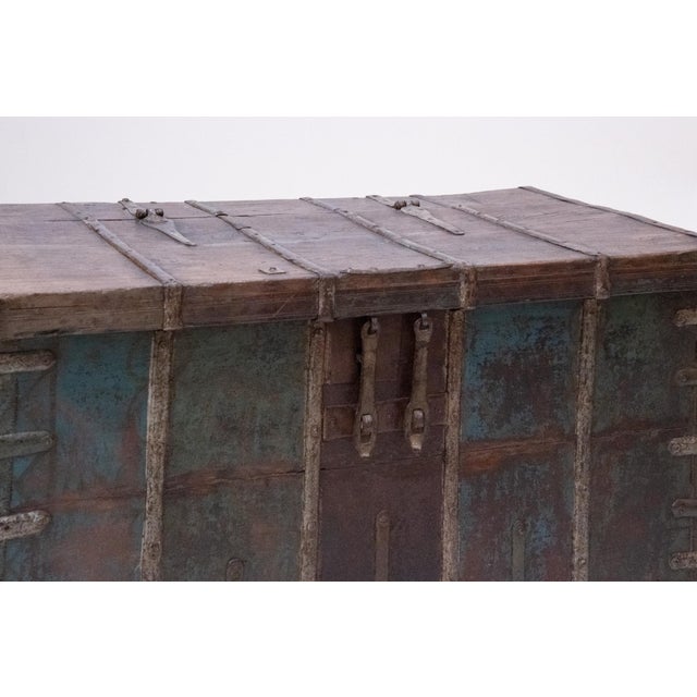 Mid 19th Century Anglo-Indian Painted Teak Iron-Bound Merchant's Chest For Sale - Image 5 of 8