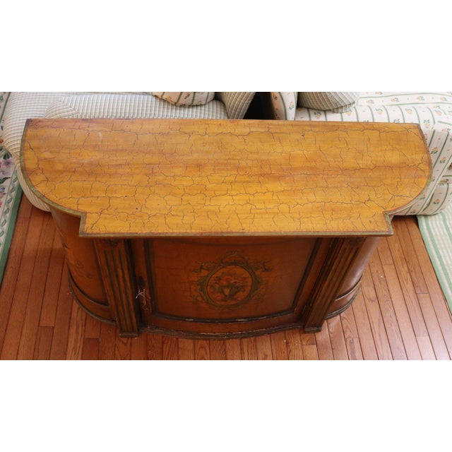 French Large Hand Painted Neoclassical Demilune Console Cabinet Louis XVI Style Floral Medallion For Sale - Image 3 of 11