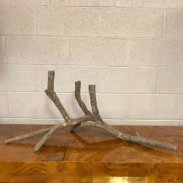 Impressive, mid-century, organic modern, sculptural, concrete candelabra in the form of an elegant, weathered piece of...