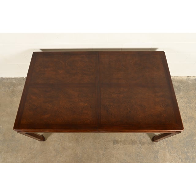 Henredon Mid-Century Hollywood Regency Mahogany and Burl Wood Extension Dining Table, Newly Refinished For Sale - Image 9 of 14