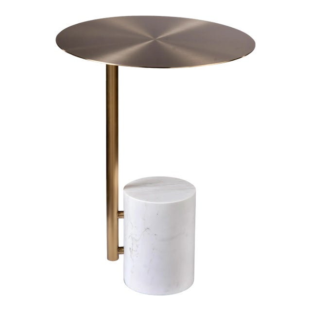 Emmy Marble Base Drink Table in White and Gold For Sale