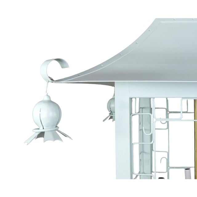 Blue Vintage Chinoiserie Light Blue Iron Four-Lamp Pagoda Chandelier For Sale - Image 8 of 11