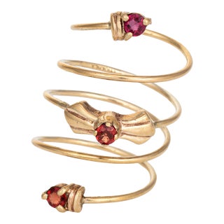 Vintage Orange Sapphire Spring 10k Yellow Gold Wide Coil Band Ring Size 6.5 For Sale