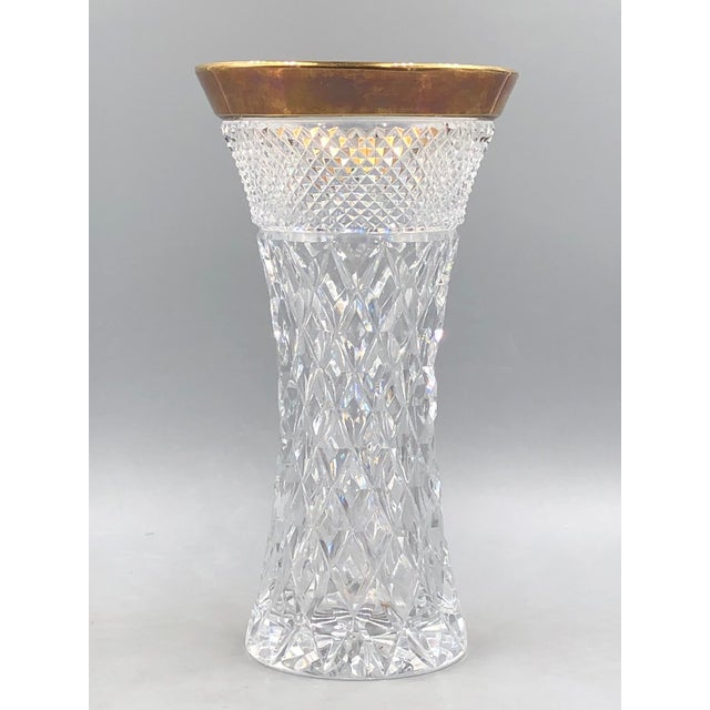 Bohemia Lead Crystal Vase with Diamond Cut Gold Rim, 1950s For Sale - Image 11 of 11
