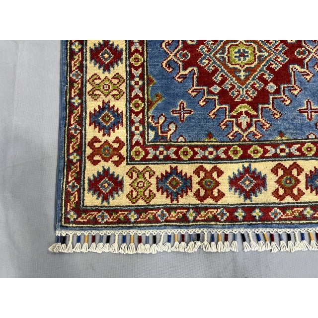 Blue and Cream Kazak Wool Runner Rug With Tribal Medallions, 2'8" X 6'11" For Sale - Image 12 of 14