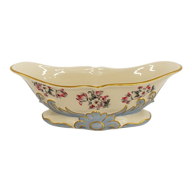 Porcelain Centerpiece Bowl With Floral and Gilt Decoration For Sale