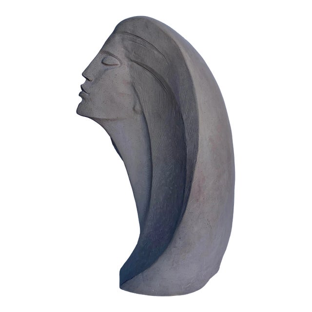 1980s Deco Sandstone Ceramic Abstract Woman Sculpture For Sale