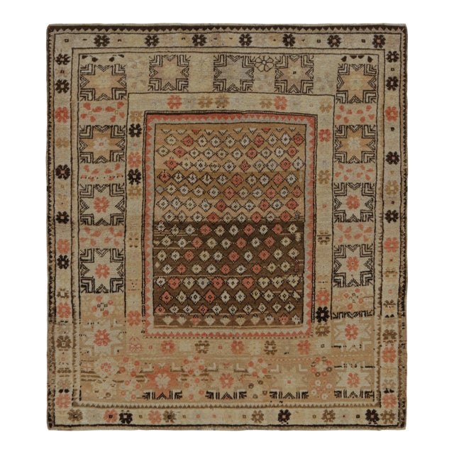 Late 18th Century Antique Oushak Rug in Beige-Brown Tribal Patterns by Rug & Kilim For Sale