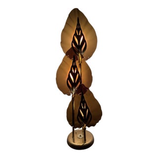 Mid 20th Century Mid-Century Modern Italian Murano Style Brass Palm Leaf Floor Lamp For Sale
