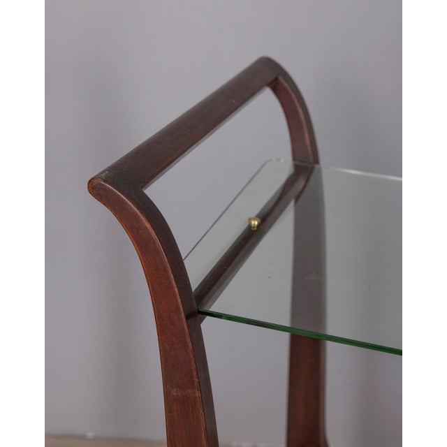 1940s Vintage Italian Wood and Glass Food Trolley, 1940s For Sale - Image 5 of 11