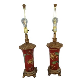 Vintage Red & Gold Hand‑Painted - a Pair For Sale