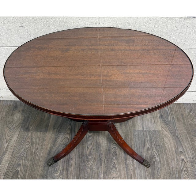 Vintage Duncan Phyfe Style Mahogany Lyre Pedestal Base Accent Table For Sale - Image 15 of 16