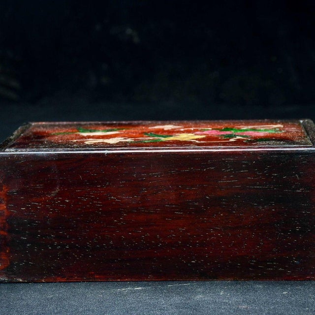 Brown 1980s Rosewood & Mother-of-Pearl Inlay Jewelry Box – Floral & Bird Motif For Sale - Image 8 of 9